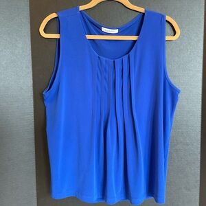 Calvin Klein Women's Pleat Neck Royal Blue Sleeveless Top Large
